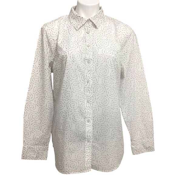 Talbots White Patterned Long Sleeve Blouse Size Large - Picture 1 of 6